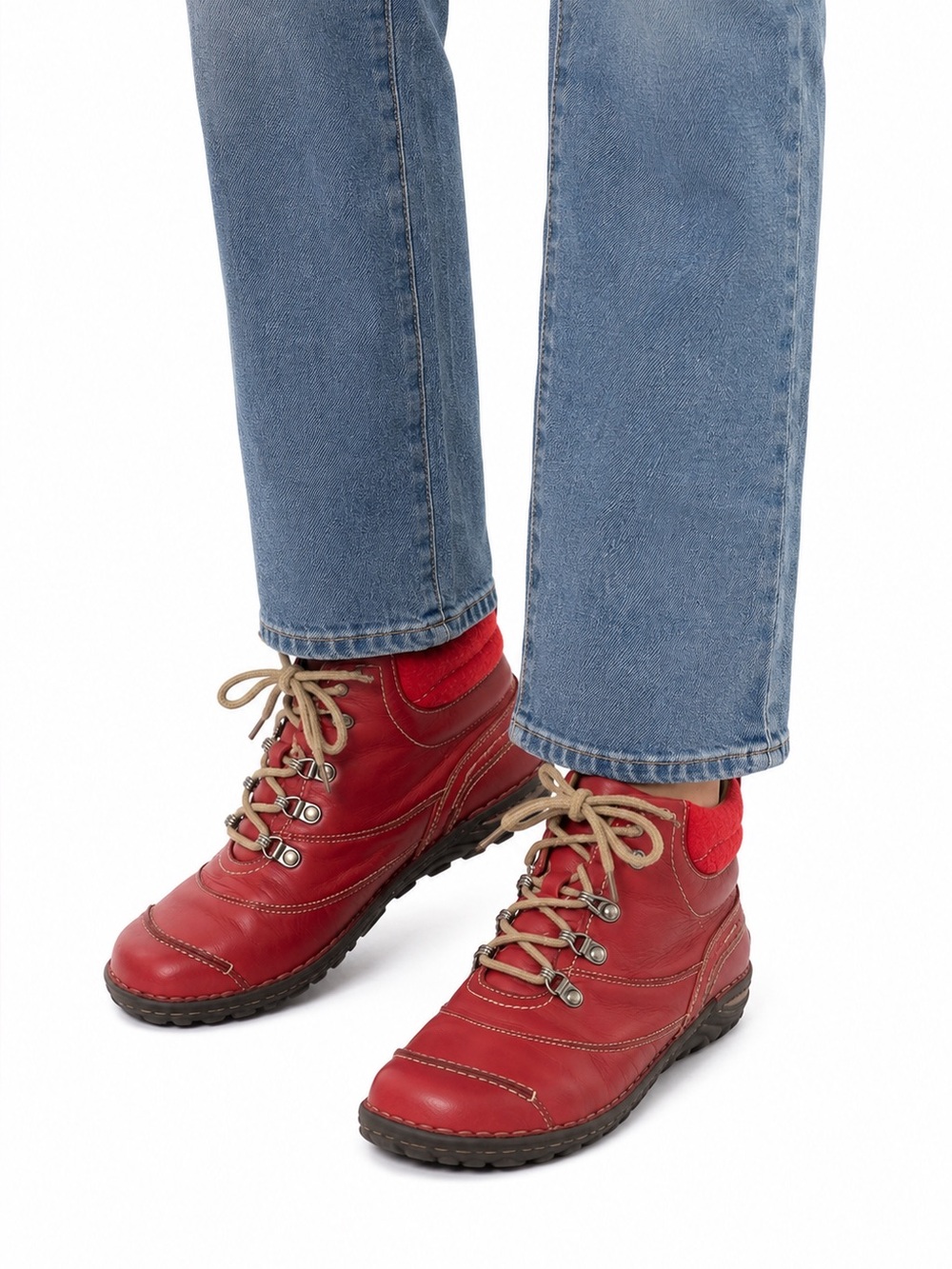 Size 8 (EU 39) Josef Seibel Fergey Red Leather Ankle Boots Comfort Lace Up